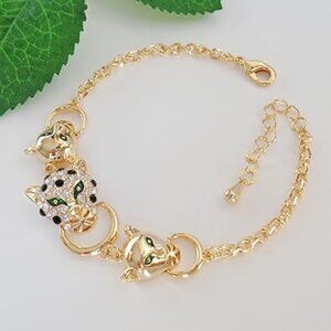 Neiman Marcus 18k Gold Plated Leopard Head Bangle Bracelet